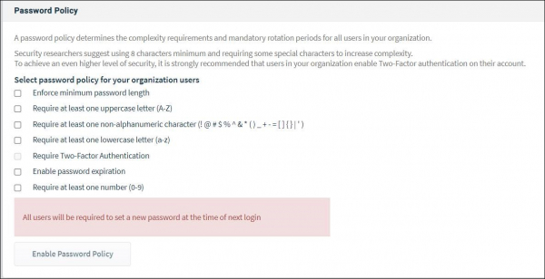 Connect password policy